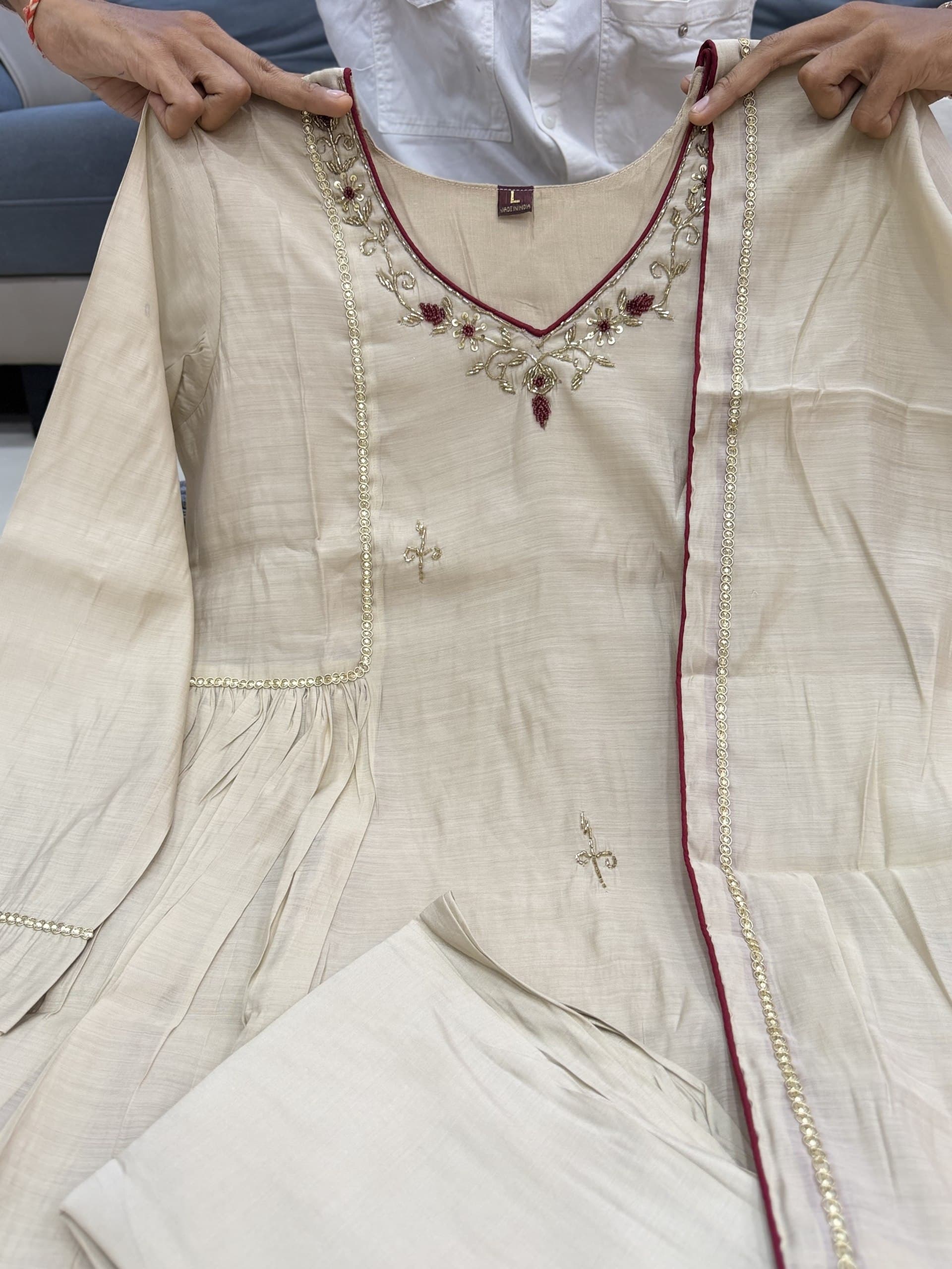 Anarkali kurti pant dupatta set view 4