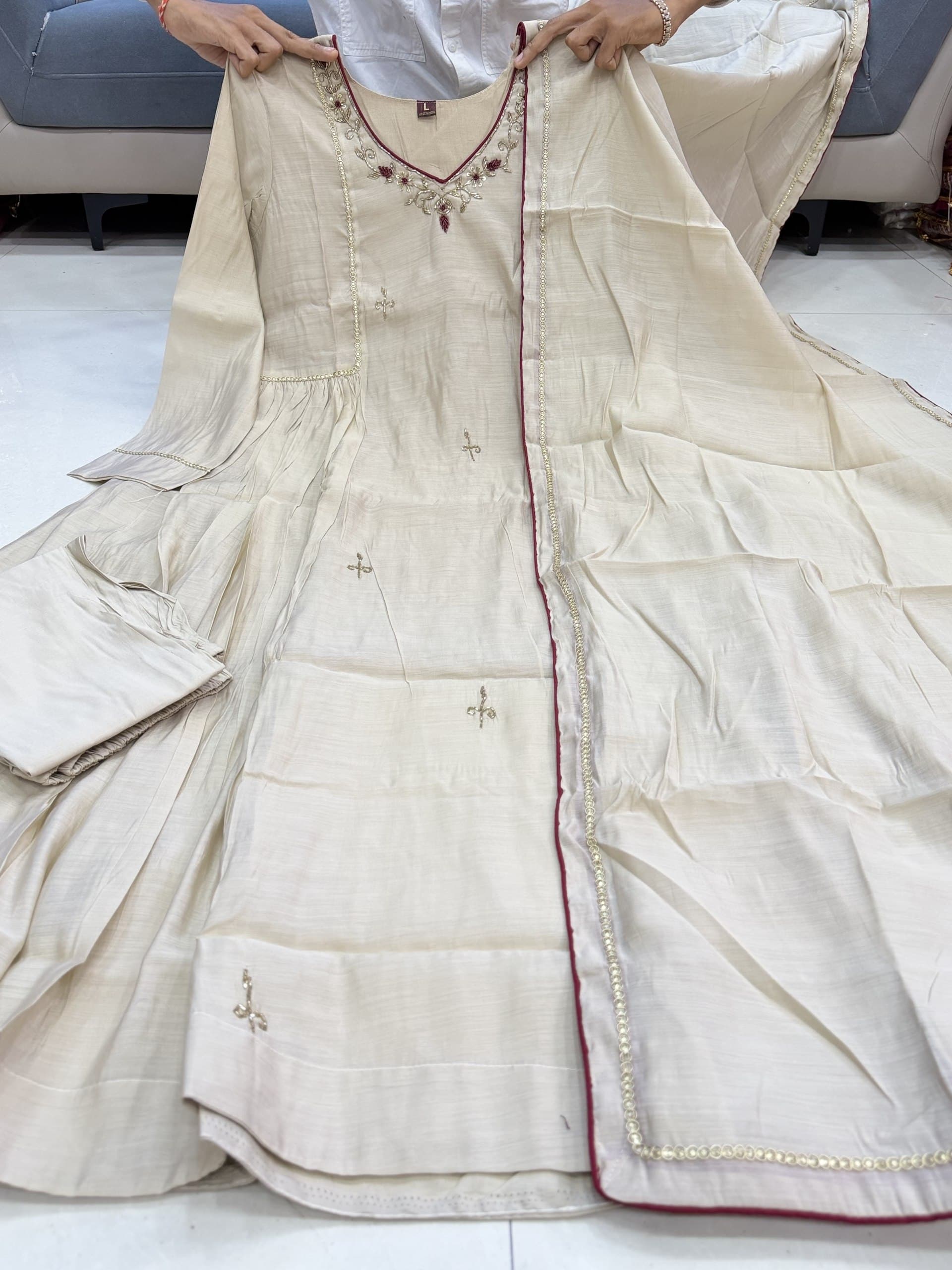 Anarkali kurti pant dupatta set view 5
