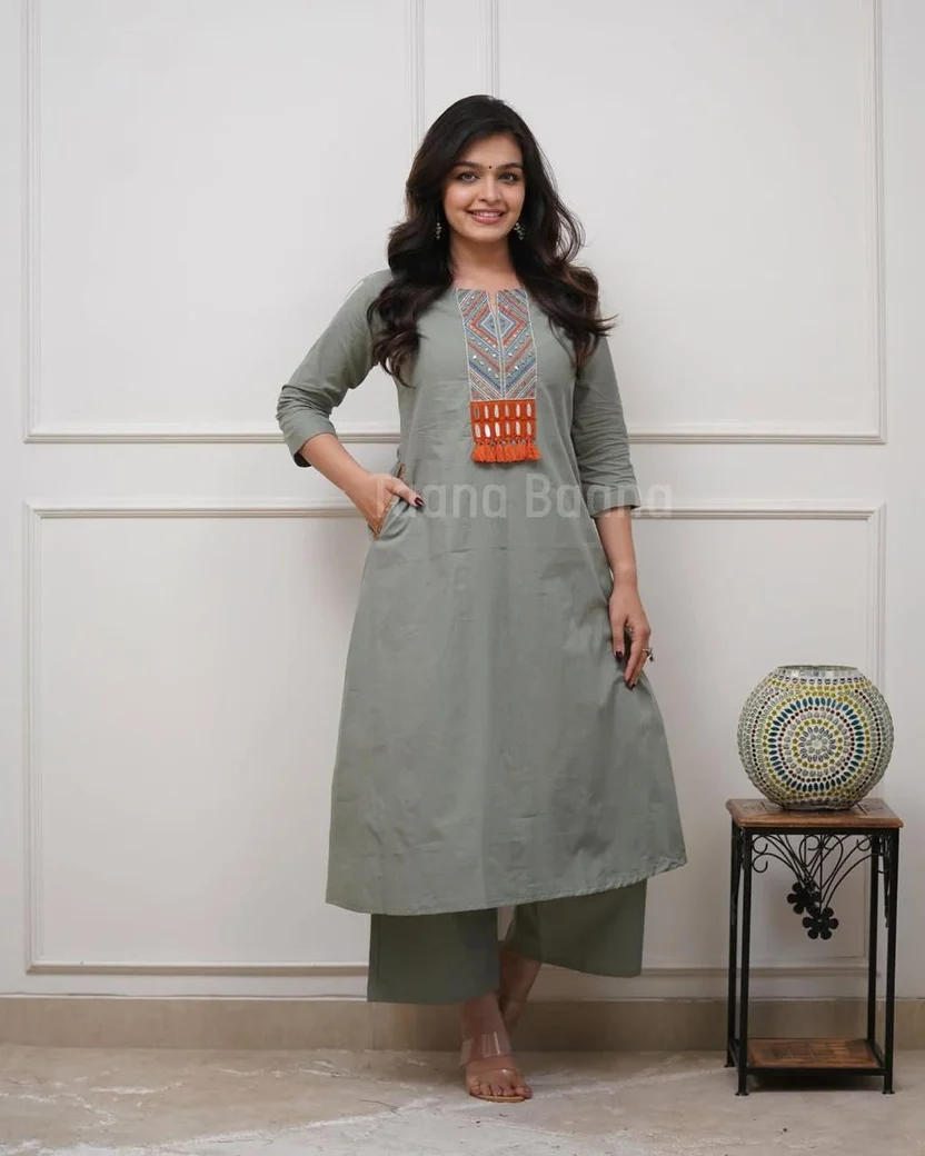 Cord set in Aline pattern paired with Ankle length palazzo* view 2