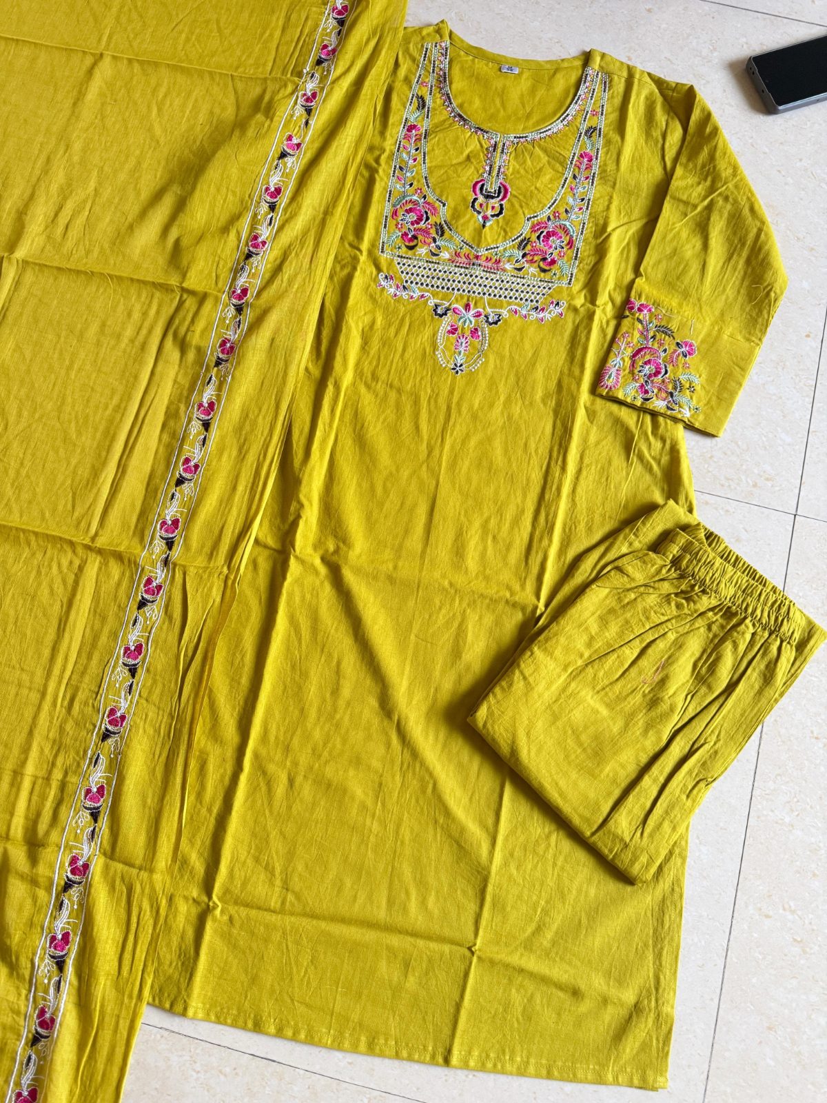 Cotton kurti pant dupatta set
