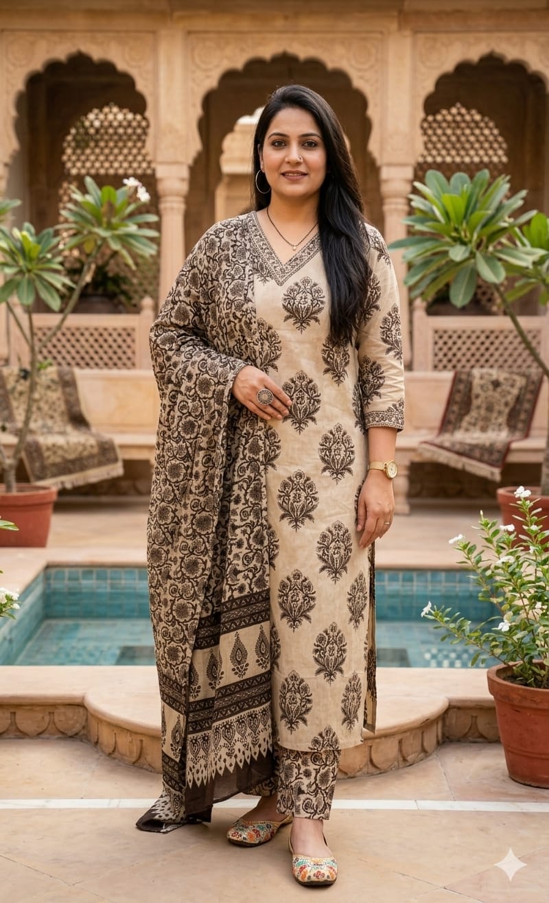 Cotton kurti pant dupatta set