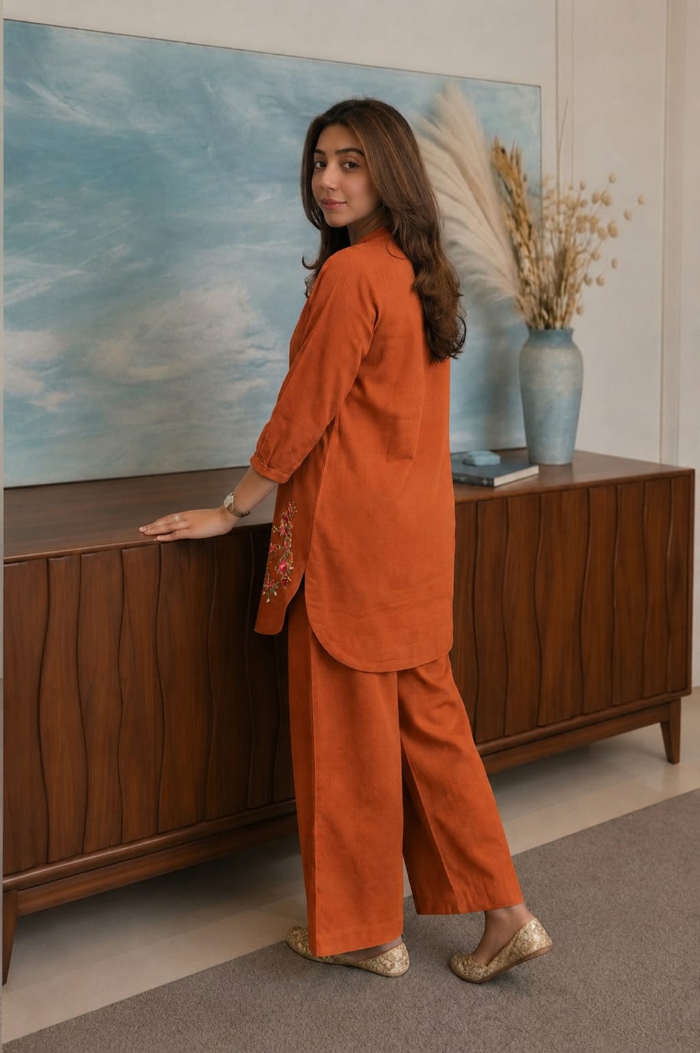 Embroidered Cord Set Paired With Pant view 2