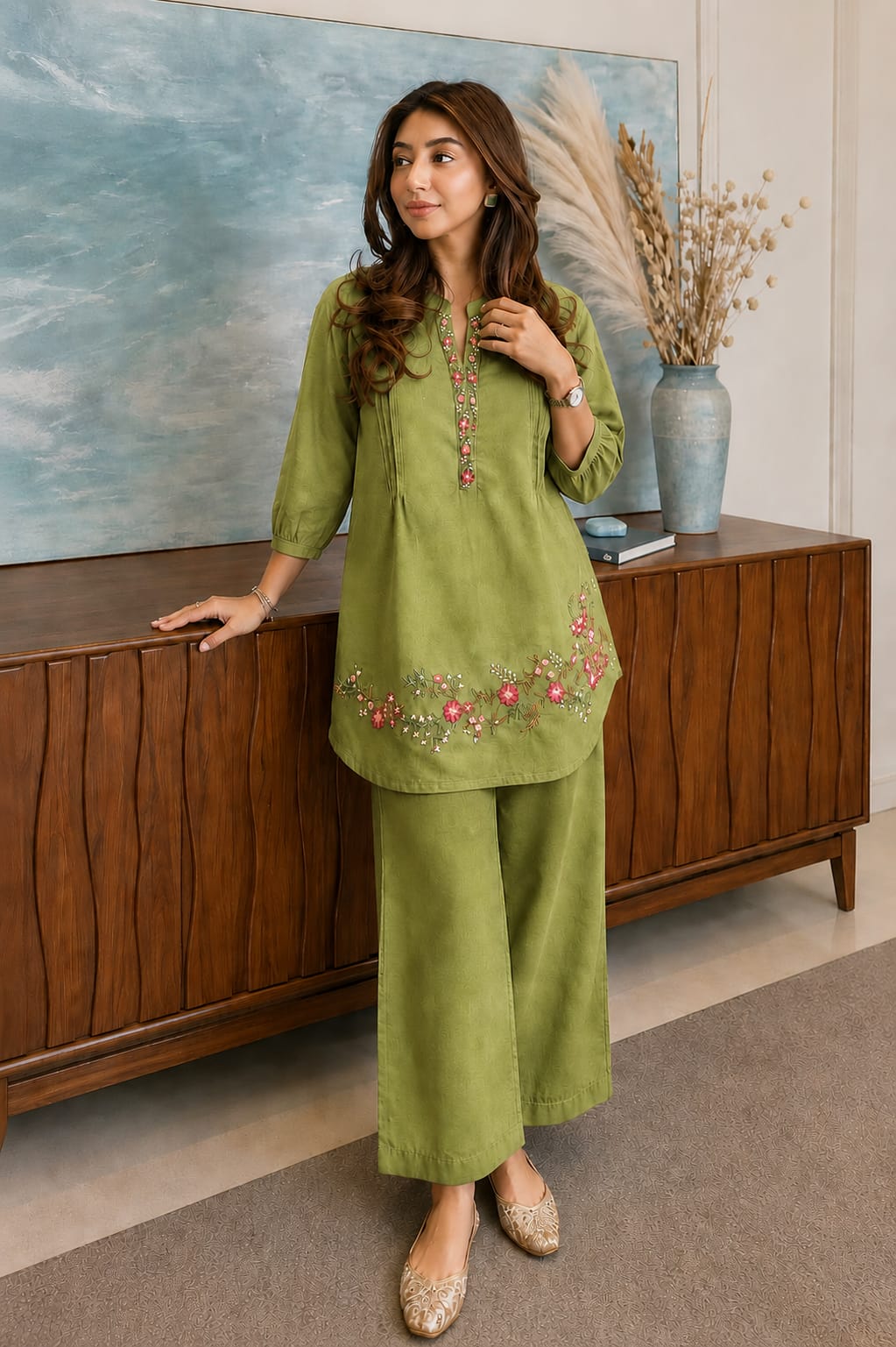 Embroidered Cord Set Paired With Pant view 3