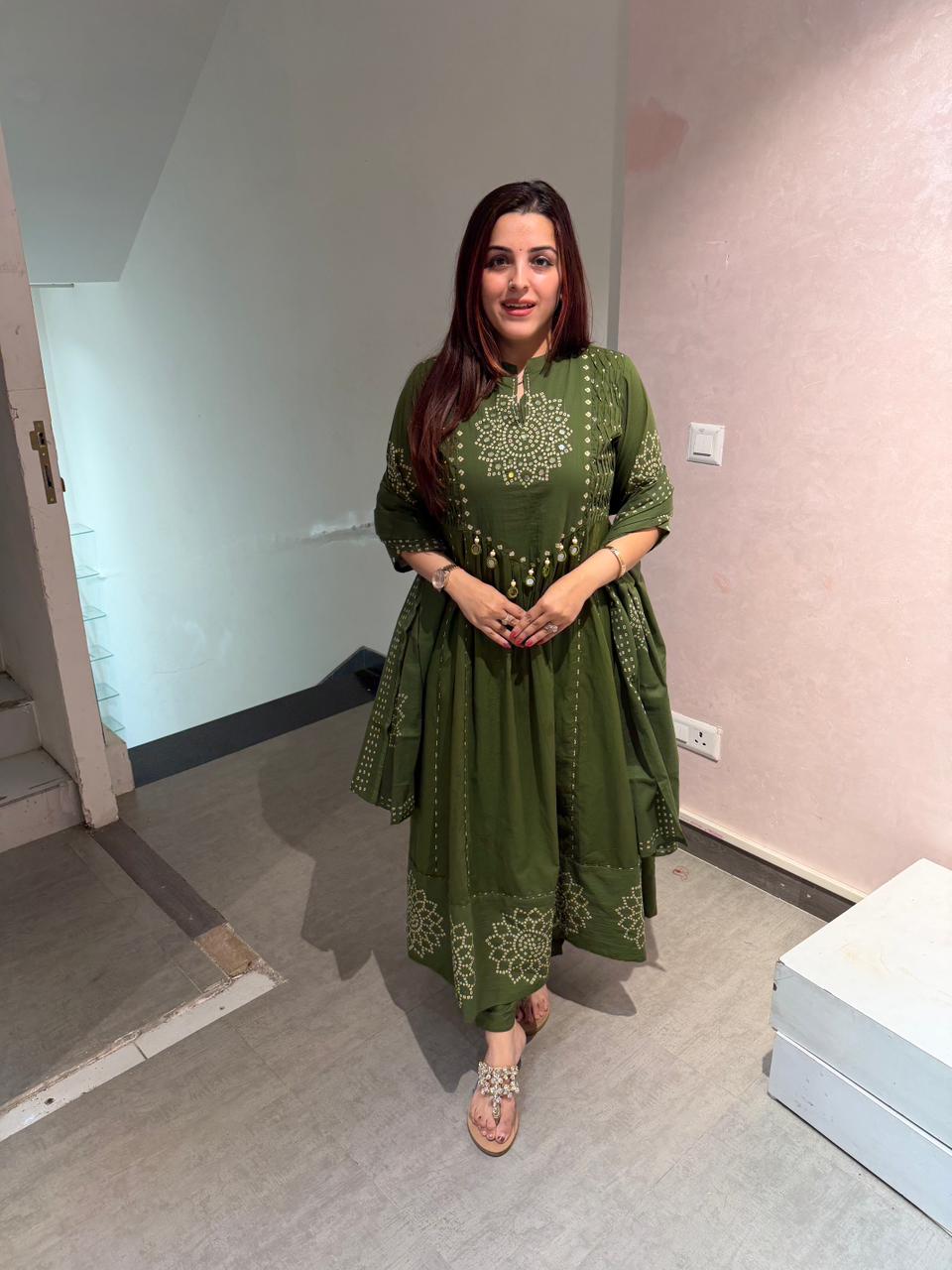 New discharge print kurti pant dupatta set