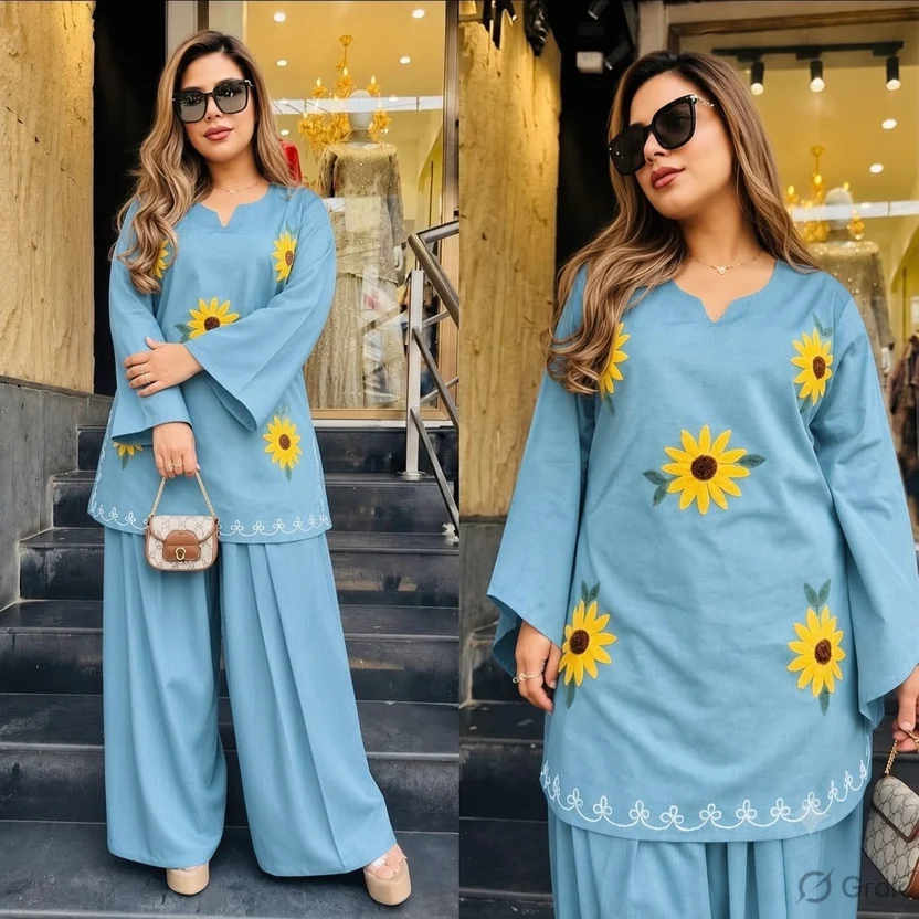 Sunflower Hand Embroidery Farshi Salwar Set